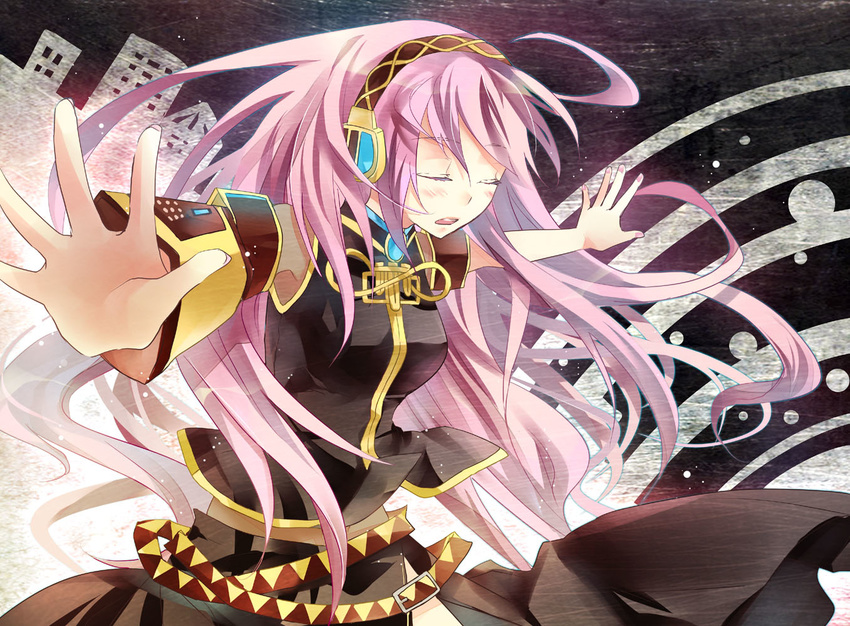 closed_eyes double_lariat_(vocaloid) headphones imme_111 long_hair megurine_luka pink_hair solo vocaloid