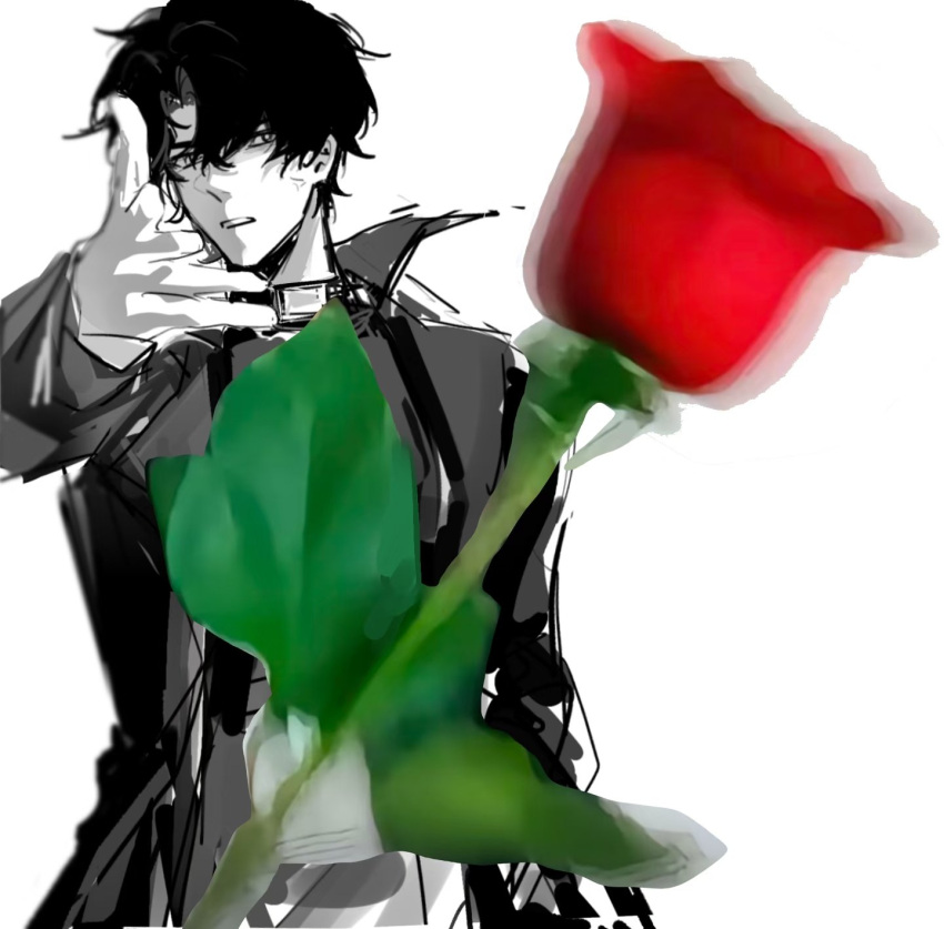 1boy coat cowboy_shot curtained_hair hair_between_eyes highres looking_at_viewer male_focus meme motion_blur omniscient_reader's_viewpoint open_clothes open_coat outstretched_hand parted_lips partially_colored popped_collar short_hair singe_esong solo throwing woe_plague_be_upon_ye_(meme) yoo_joonghyuk