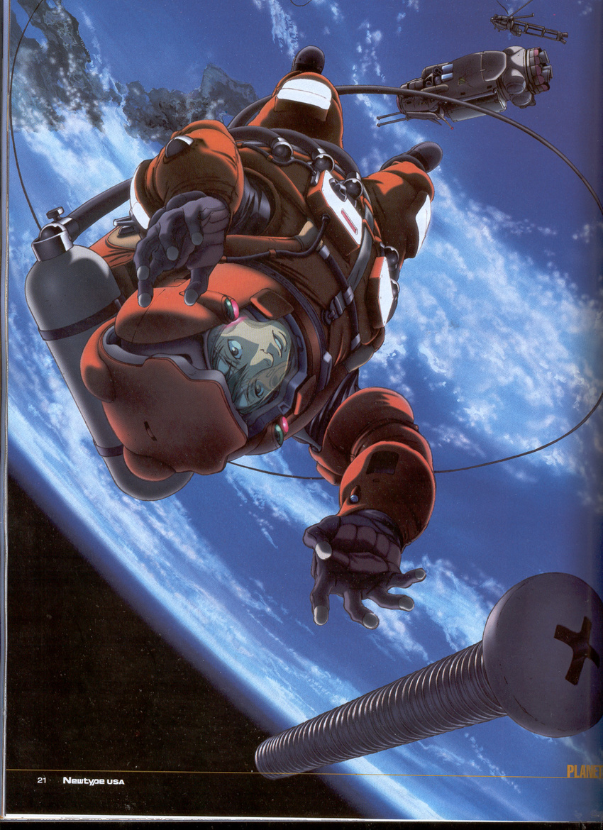 artist_request cable earth highres hoshino_hachirouta male_focus planetes scan screw solo space spacesuit zero_gravity