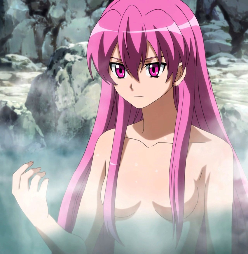 1girl akame_ga_kill! breasts long_hair mine_(akame_ga_kill!) nude pink_eyes pink_hair screencap small_breasts solo stitched