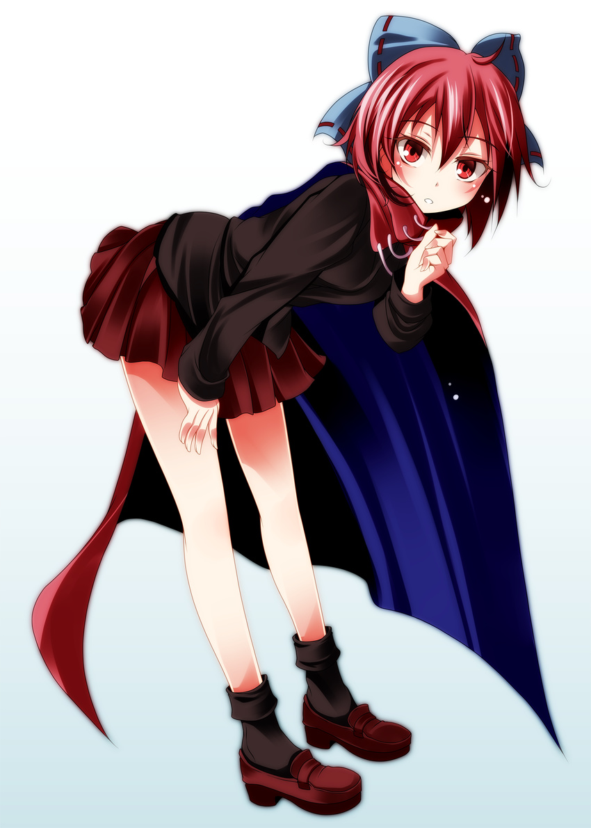 absurdres bad_id bad_pixiv_id bow cape hair_bow highres leaning_forward looking_at_viewer red_eyes red_hair s-syogo sekibanki short_hair skirt solo touhou