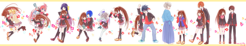 6+girls bow chogi high_five highres holding_hands inohara_masato jacket kamikita_komari kurugaya_yuiko little_busters! long_image miyazawa_kengo multiple_boys multiple_girls naoe_riki natsume_kyousuke natsume_rin nishizono_mio noumi_kudryavka pink_bow saigusa_haruka school_uniform sitting wide_image