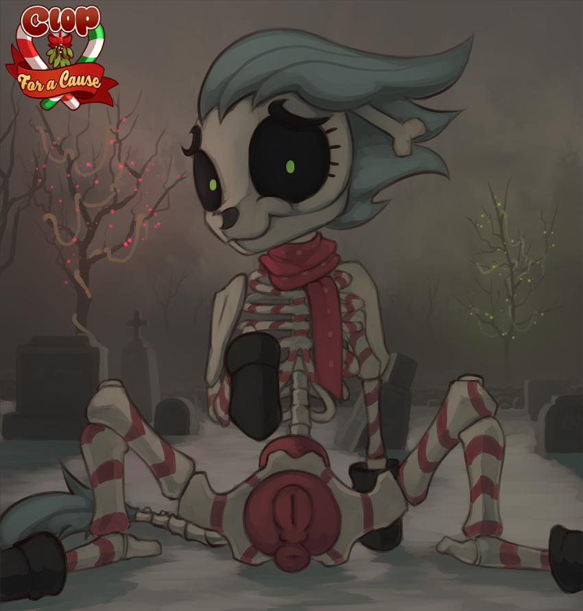 2018 animated_skeleton bone cemetery christmas clothing equine female friendship_is_magic hair holidays looking_at_viewer mammal marsminer my_little_pony outside penetrable_sex_toy sex_toy skeleton skellinore_(mlp) solo tree undead winter