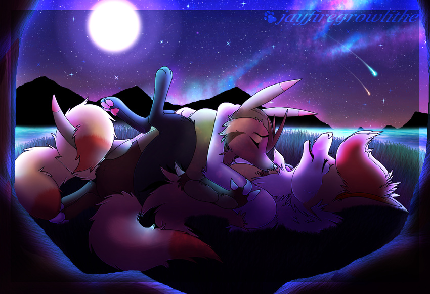 2014 aphrodite biped blush braixen brown_fur canine claws couple detailed_background duo emeraldarcanine entwined_tails eyes_closed fangs female fennec fire_type fluffy_tails fox fur hair happy hedgehog holding interspecies leg_wrap licking long_hair love lying male male_on_top mammal milky_way missionary_position moon multiple_tails night ninetales nintendo on_back open_mouth outside passion pok&eacute;mon quilladin rodent romantic sex smile stars straight tasteful teeth tongue tongue_out video_games white_fur yellow_fur