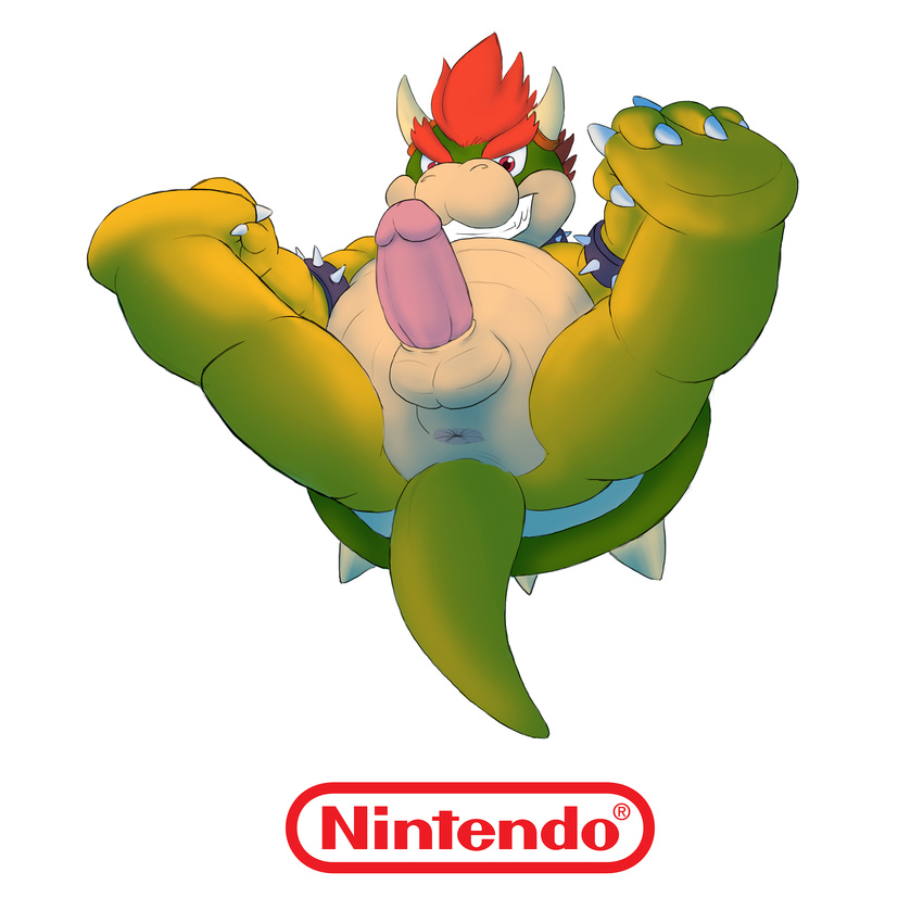 anus arm_bands bowser grin invalid_tag koopa looking_at_viewer lying mario_bros nintendo on_back penis presenting red-9 reptile scalie shell turtle video_games