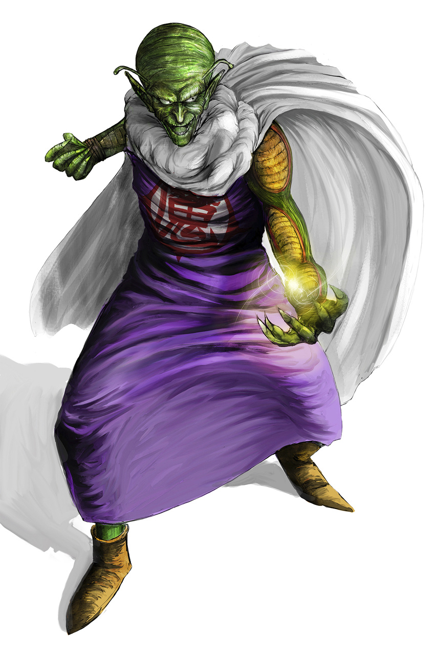 antennae bad_id bad_pixiv_id cape dragon_ball dragon_ball_(classic) highres laughing male_focus masamune(pixiv) piccolo piccolo_daimaou pointy_ears solo white_background