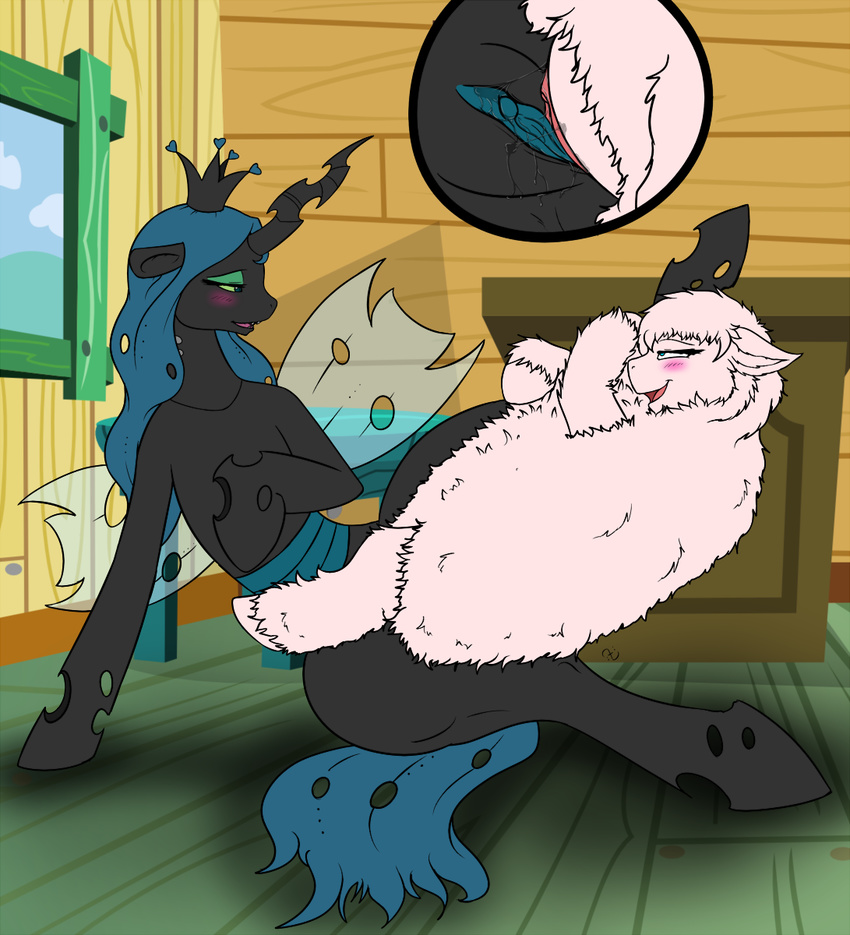 blush changeling dragonofdarkness13 duo equine female fluffle_puff friendship_is_magic mammal my_little_pony pussy queen_chrysalis_(mlp) tribadism