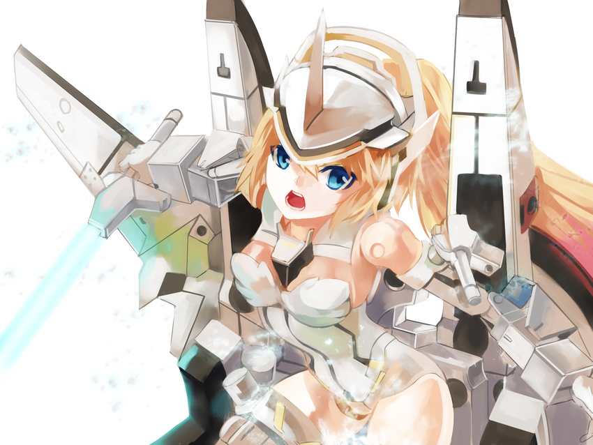 arnval_mk2 bad_id bad_pixiv_id blonde_hair blue_eyes busou_shinki doll_joints energy_sword headgear highres holding long_hair looking_at_viewer mecha_musume open_mouth ponytail rff_(3_percent) sketch solo sword weapon