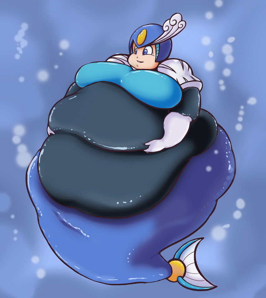 blue_eyes eishiban female helmet megaman_(series) mermaid obese overweight solo splashwoman underwater water