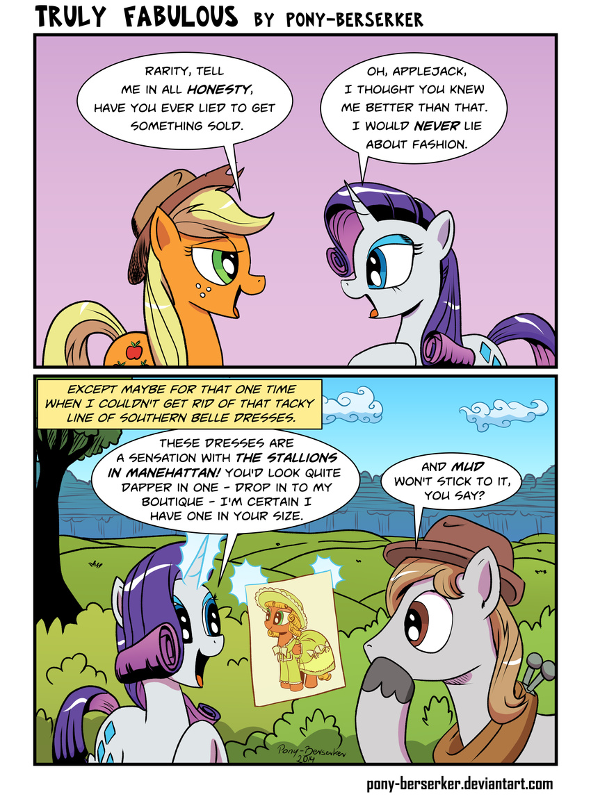 2014 applejack_(mlp) dialog earth_pony english_text equine eye_contact female feral friendship_is_magic horn horse male mammal my_little_pony pony pony-berserker rarity_(mlp) text unicorn