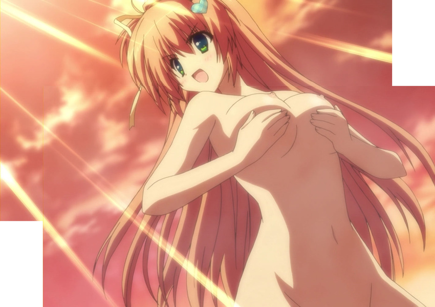 breasts female green_eyes hair_ornament heart heart_hair_ornament hoshizora_e_kakaru_hashi large_breasts long_hair nakatsugawa_ui nipples nude screencap