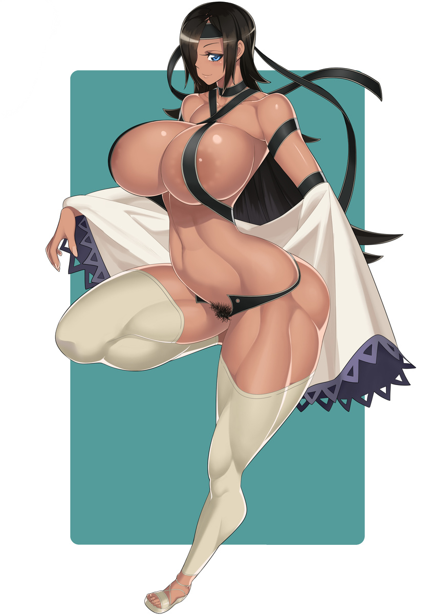 ass bad_id bad_pixiv_id breasts cleavage dark_skin hidarikiki highres huge_breasts muscle original pubic_hair solo