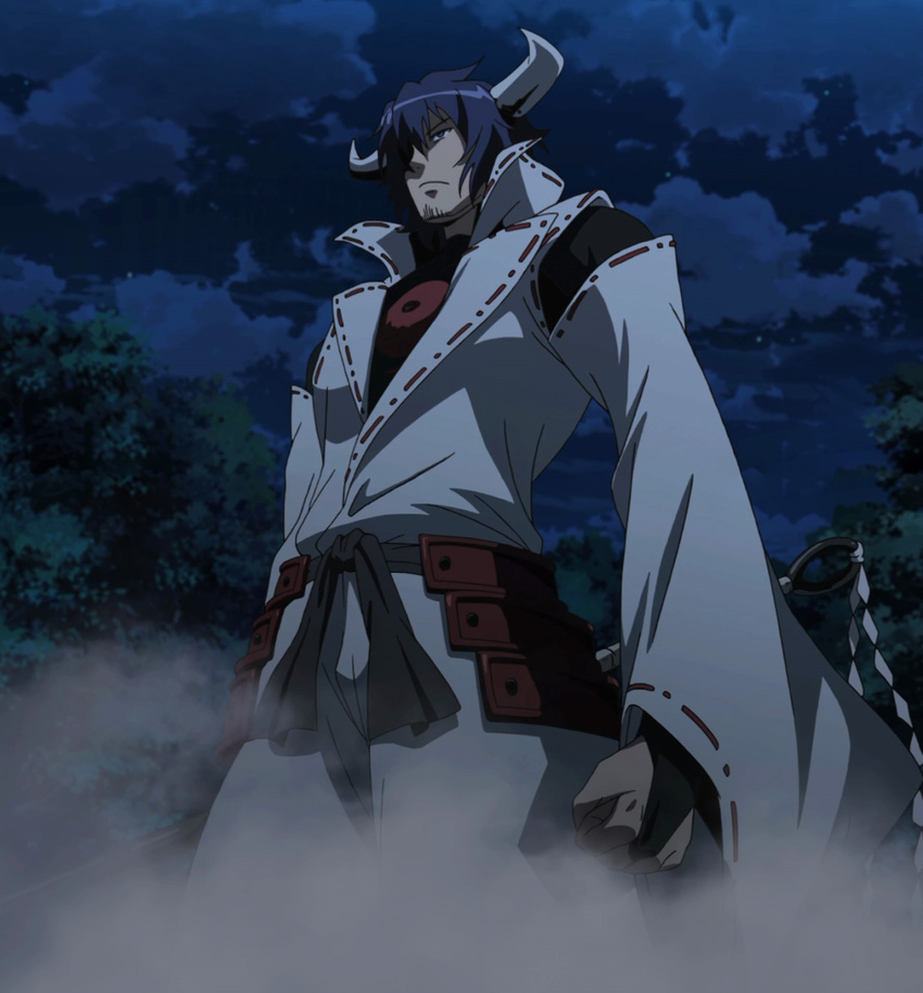 1boy akame_ga_kill! highres horns male male_focus night standing stitched