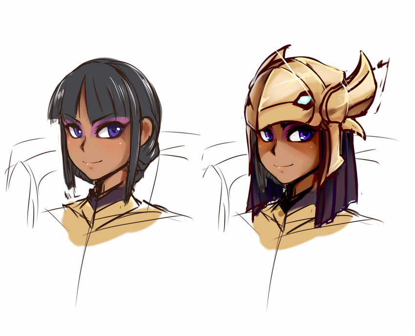 azir black_hair braid dark_skin eyeshadow genderswap genderswap_(mtf) helmet league_of_legends makeup nam_(valckiry) purple_eyes smile solo