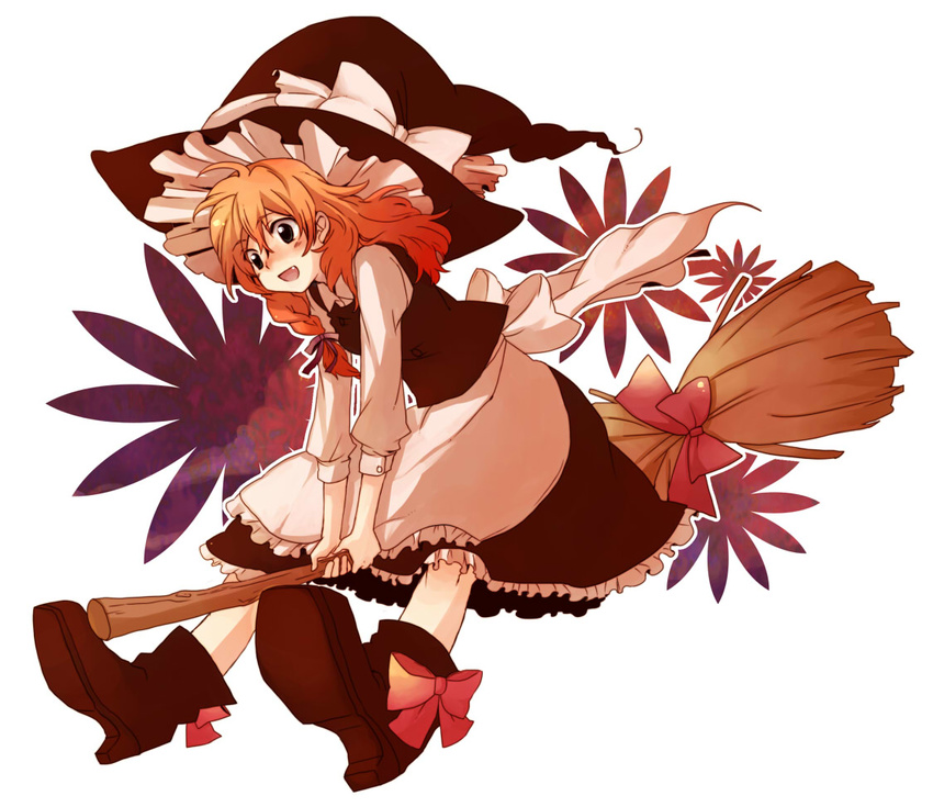 am_(going_nowhere) bad_id bad_pixiv_id blonde_hair boots braid broom broom_riding fang hat kirisame_marisa short_hair solo touhou witch_hat