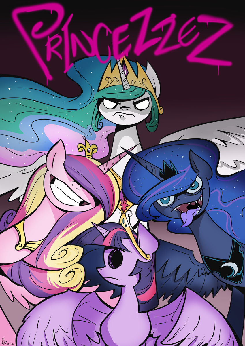 2014 blue_eyes blue_fur blue_hair crown equine female feral friendship_is_magic fur gorillaz hair horn jowybean long_hair mammal multi-colored_hair my_little_pony pink_fur princess_cadance_(mlp) princess_luna_(mlp) purple_fur purple_hair smile tongue tongue_out twilight_sparkle_(mlp) two_tone_hair unicorn winged_unicorn wings