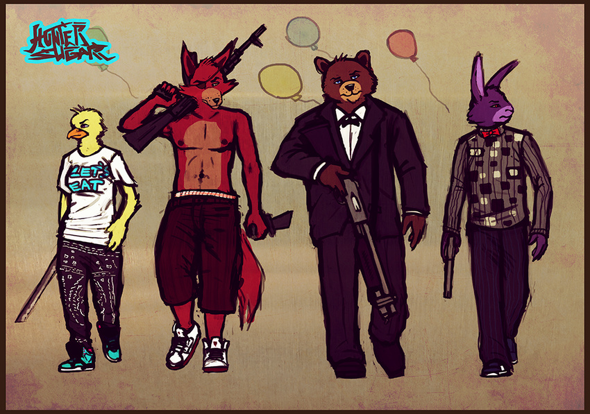 avian bear bird canine clothed clothing coyote duck female five_nights_at_freddy's gun lagomorph male mammal nipples rabbit ranged_weapon sligarthetiger topless weapon