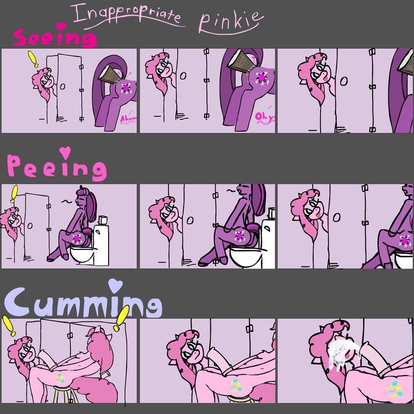 animal_genitalia anthro book comic cum cum_on_face english_text equine foxfoxplz friendship_is_magic hair horn horse humor inside mammal my_little_pony orgasm peeing penis pinkie_pie_(mlp) pony purple_hair raised_tail self_facial text toilet tongue tongue_out twilight_sparkle_(mlp) unicorn urine voyeur