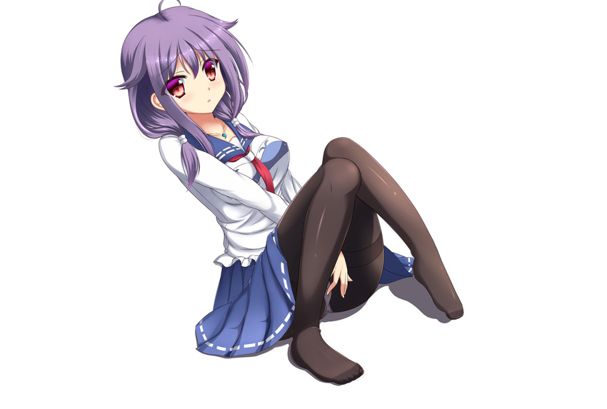 ahoge full_body jewelry kantai_collection long_hair looking_at_viewer necklace open_mouth panties panties_under_pantyhose pantyhose purple_hair red_eyes simple_background sitting solo taigei_(kantai_collection) thighband_pantyhose toid310 underwear whale white_background