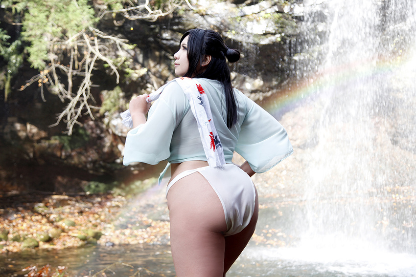 1girl asian ass black_hair chouzuki_maryou huge_ass photo plump rainbow solo water waterfall