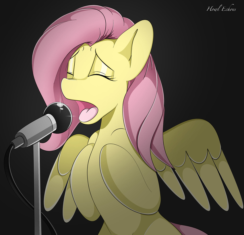 equine eyes_closed female fluttershy_(mlp) friendship_is_magic hair hi_res hooves horse howl_echoes mammal microphone my_little_pony open_mouth pegasus pink_hair pony singing tongue wings