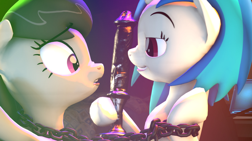 2014 3d absurd_res cgi chain dildo earth_pony equine eye_contact female feral friendship_is_magic hi_res horn horse mammal my_little_pony mynokiarules octavia_(mlp) pony sex_toy smile source_filmmaker unicorn vinyl_scratch_(mlp)