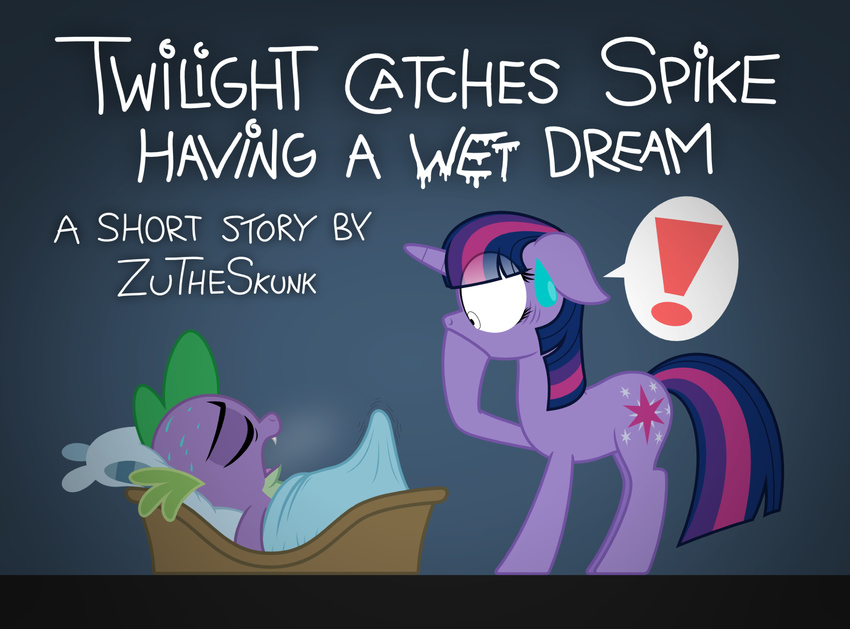 ! 2014 bulge dragon english_text equine erection female feral friendship_is_magic horn horse male mammal my_little_pony penis sleeping spike_(mlp) sweat text twilight_sparkle_(mlp) unicorn wet_dream zutheskunk