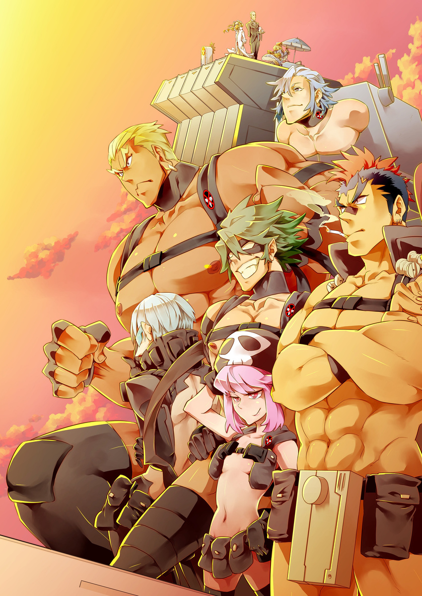 6+boys absurdres bad_id bad_pixiv_id gamagoori_ira highres inumuta_houka jakuzure_nonon kill_la_kill kinagase_tsumugu koryuu_(gackter10) mikisugi_aikurou multiple_boys nudist_beach_uniform sanageyama_uzu