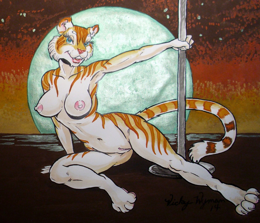 2014 anthro breasts feline female fur mammal nipples nude solo stripes tiger vicky_wyman