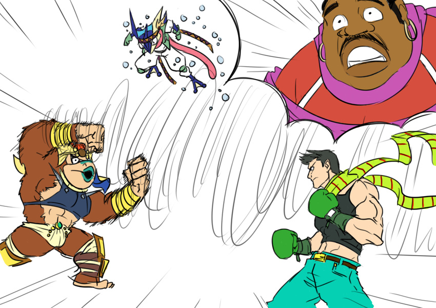 abs boxing_gloves caesar_anthonio_zeppeli doc_louis donkey_kong donkey_kong_(series) greninja jojo_no_kimyou_na_bouken joseph_joestar_(young) lipstick little_mac makeup matsu-sensei midriff nintendo parody pokemon punch-out!! super_smash_bros. wamuu