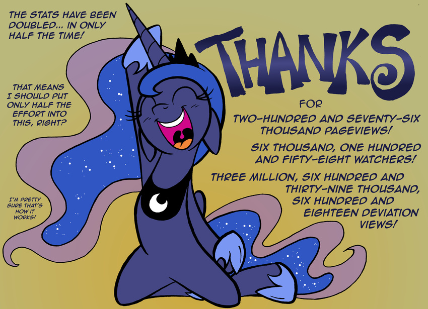 2014 absurd_res english_text equine female feral friendship_is_magic happy hi_res horn horse mammal my_little_pony princess_luna_(mlp) redapropos smile solo text winged_unicorn wings