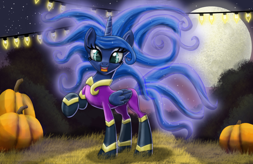 2014 blue_eyes blue_hair costume equine evil-dec0y eyeshadow female friendship_is_magic hair horn looking_at_viewer makeup mammal mane-iac_(mlp) moon my_little_pony night princess_luna_(mlp) pumpkin solo stars tentacles winged_unicorn wings