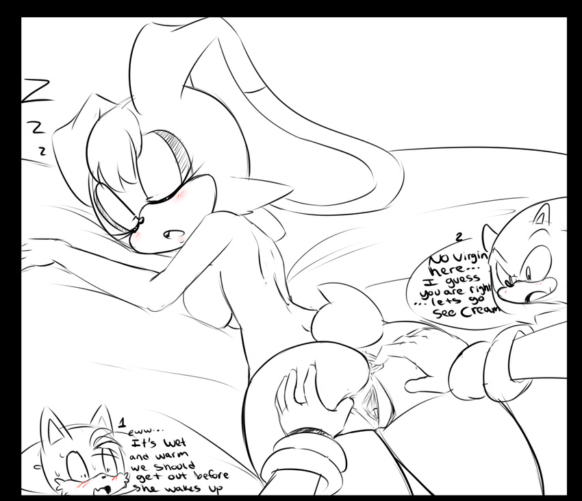 2014 anthro anus big_breasts breasts butt canine dialog english_text female fox grope hearlesssoul hedgehog lagomorph male mammal miles_prower milf mother nude parent pussy rabbit sega side_boob sleeping sonic_(series) sonic_the_hedgehog text vanilla_the_rabbit