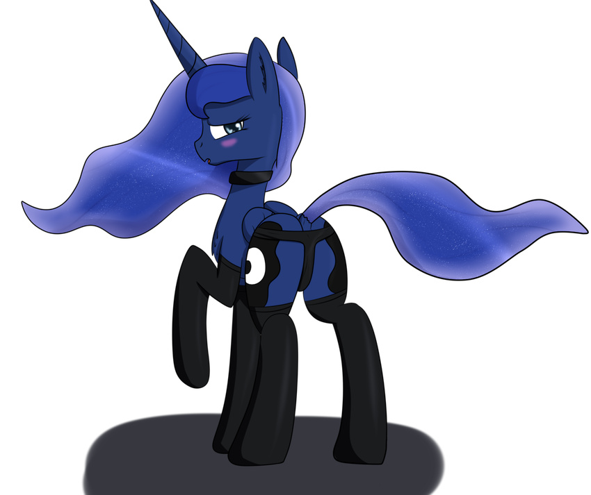 alpha_channel back_turned bedroom_eyes blue_eyes blue_fur blue_hair blush clothing collar cutie_mark equine feathers female feral friendship_is_magic fur hair hooves horn iados legwear long_hair looking_at_viewer looking_back mammal my_little_pony open_mouth panties presenting princess_luna_(mlp) raised_tail solo stockings underwear winged_unicorn wings