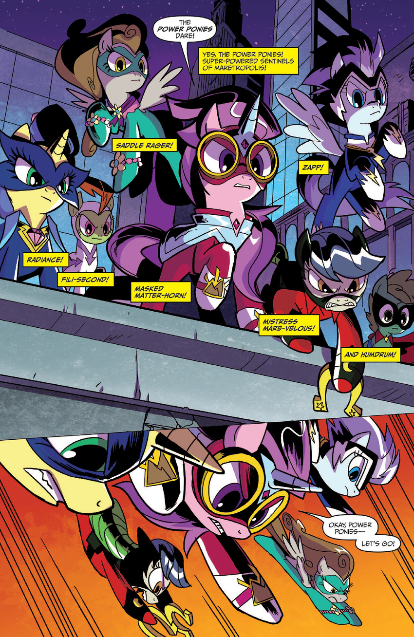 2014 angry boots bracelet cape clothing comic costume equine eyewear female fili-second_(mlp) friendship_is_magic gloves goggles green_eyes hair horn horse humdrum_(mlp) idw jewelry male mammal mask masked_matter-horn_(mlp) mistress_mare-velous_(mlp) multi-colored_hair my_little_pony necklace pegasus pony power_ponies_(mlp) radiance_(mlp) saddle_rager_(mlp) superhero superheroes unicorn wings zap_(mlp)
