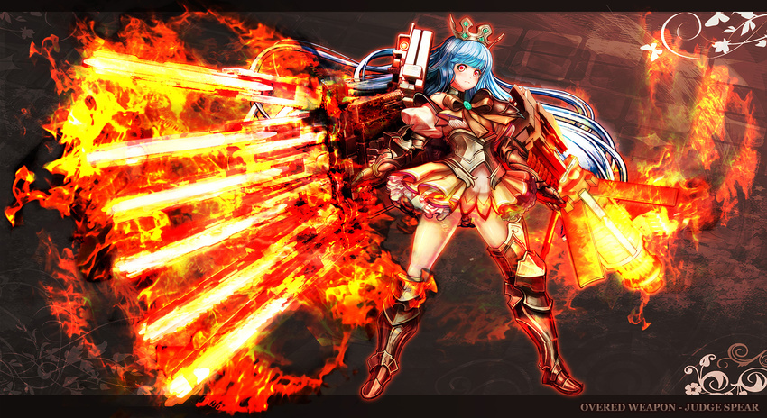 armored_core armored_core_5 blue_hair crown dress english grind_blade highres long_hair mochisoldier original precure red_eyes solo ultimate_weapon_(armored_core)