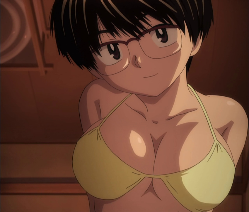 1girl bare_shoulders bikini breasts cleavage glasses medium_breasts nazo_no_kanojo_x oka_ayuko screencap short_hair solo stitched swimsuit