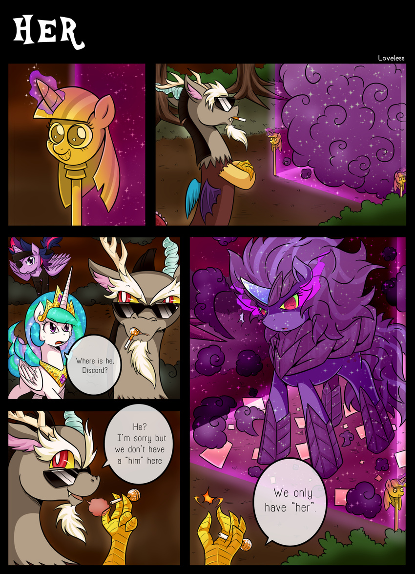 2014 comic dialog discord_(mlp) english_text equine female feral friendship_is_magic horn horse male mammal my_little_pony original_character princess_celestia_(mlp) text twilight_scepter_(mlp) twilight_sparkle_(mlp) unicorn vavacung winged_unicorn wings