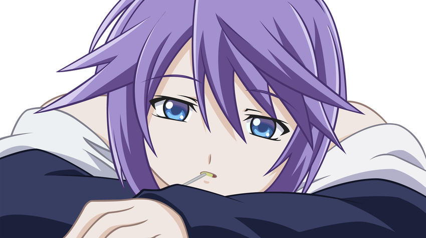 absurdres bare_shoulders blue_eyes candy chanceandluck food highres lollipop looking_at_viewer purple_hair rosario+vampire shirayuki_mizore transparent_background vector_trace
