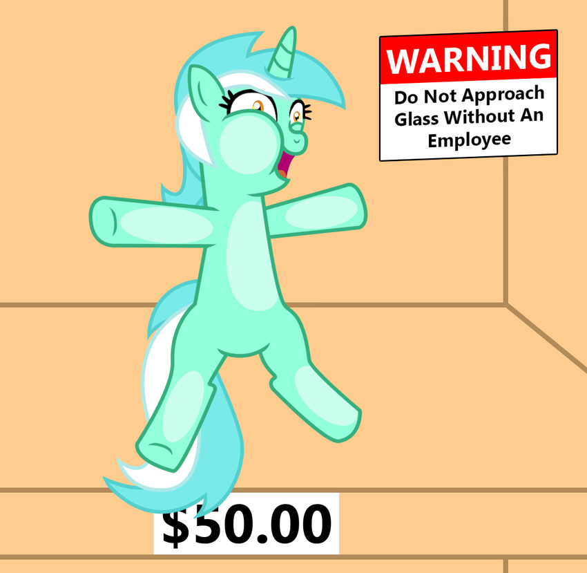 barcode cute cutie_mark dialog english_text equine female for_sale friendship_is_magic hair horn lyra_heartstrings_(mlp) mammal my_little_pony on_glass price_tag sign smile solo text unicorn vincentthecrow