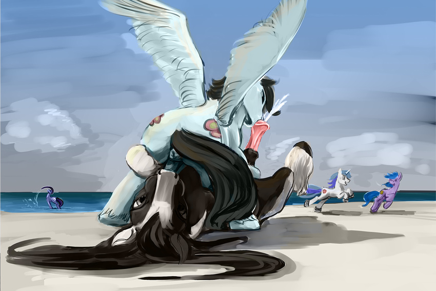 2014 animal_genitalia ball_suking balls beach cutie_mark duo equine erection feral fetlocks gypsy_vanner hair horse horsecock long_hair lostdragon01 male mammal my_little_pony nude oral pegasus penis pony sand seaside sucking water wings