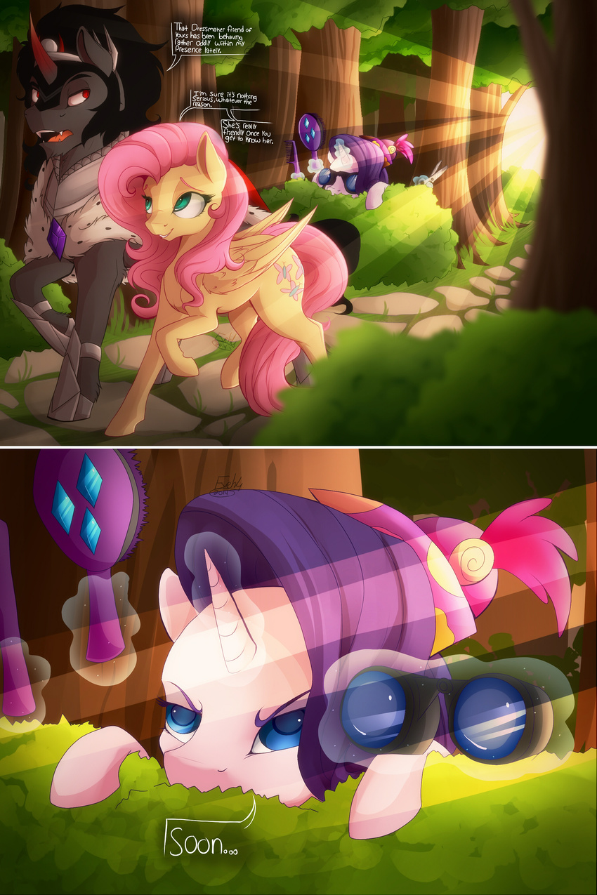 2014 armor black_hair cape crown cute cutie_mark dialog duo english_text equine evehly eyes_closed female feral fluttershy_(mlp) friendship_is_magic fur grey_fur hair hi_res hooves horn king_sombra_(mlp) long_hair male mammal my_little_pony open_mouth pegasus pink_hair rarity_(mlp) red_eyes slit_pupils text unicorn wings yellow_fur
