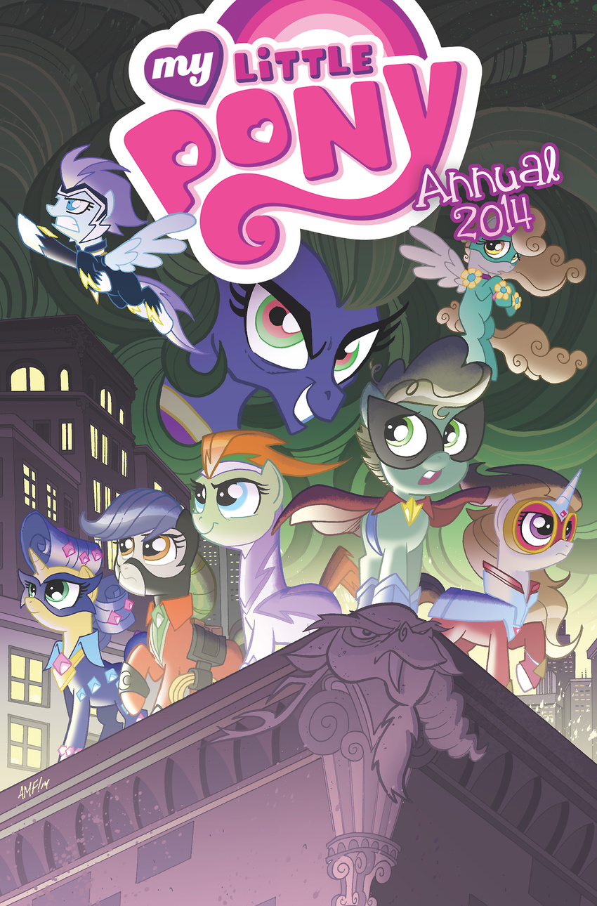 cape cover_art discord_(mlp) equine female fili-second_(mlp) friendship_is_magic horn humdrum_(mlp) idw male mammal mane-iac_(mlp) mask masked_matter-horn_(mlp) mistress_marevelous_(mlp) my_little_pony pegasus power_ponies_(mlp) radiance_(mlp) saddle_rager_(mlp) sculpture statue tonyfleecs unicorn vector wings zapp_(mlp)