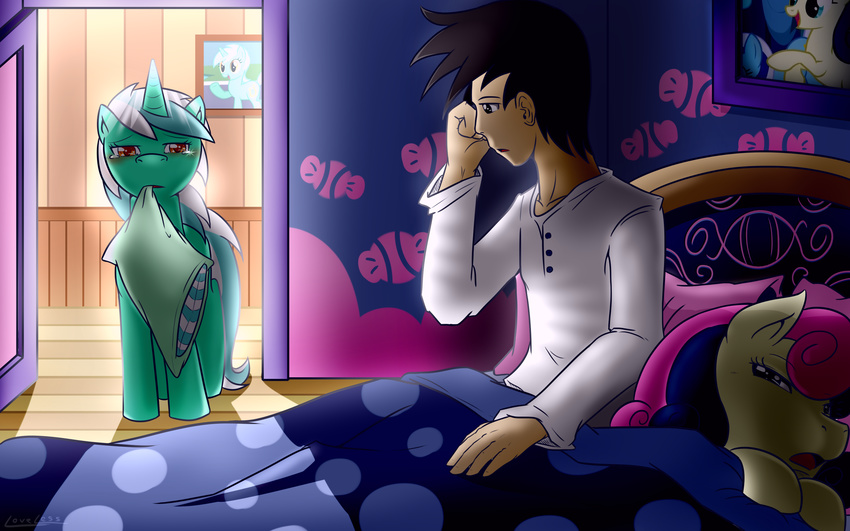 2014 bed bonbon_(mlp) cute earth_pony equine female feral friendship_is_magic group horn horse human lyra_heartstrings_(mlp) male mammal my_little_pony pillow pony tears unicorn vavacung