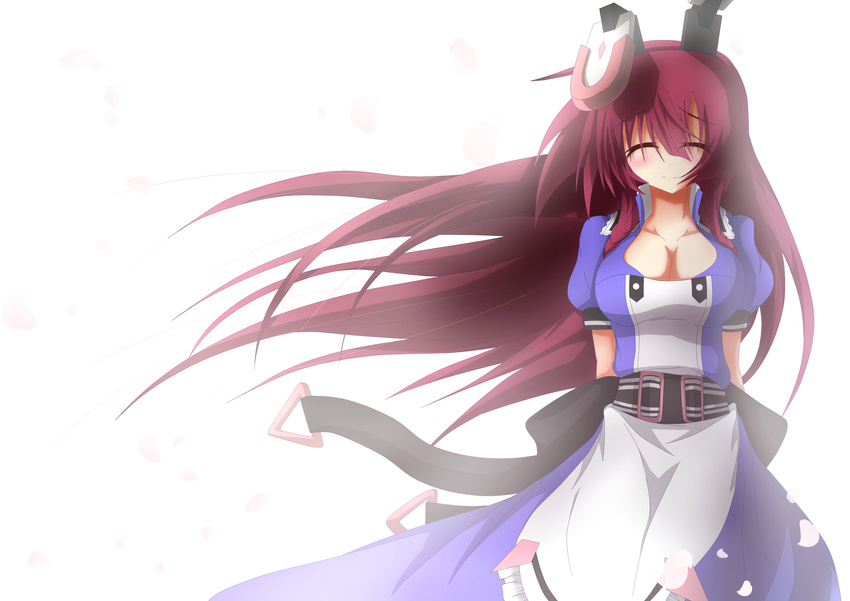 absurdres animal_ears aoi_tabane blush breasts bunny_ears cleavage closed_eyes collarbone dress highres infinite_stratos large_breasts long_hair looking_at_viewer mechanical_parts purple_hair shinonono_tabane simple_background smile solo very_long_hair white_background