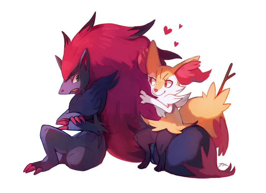 bluekomadori braixen heart hearts no_humans pokemon white_background zoroark