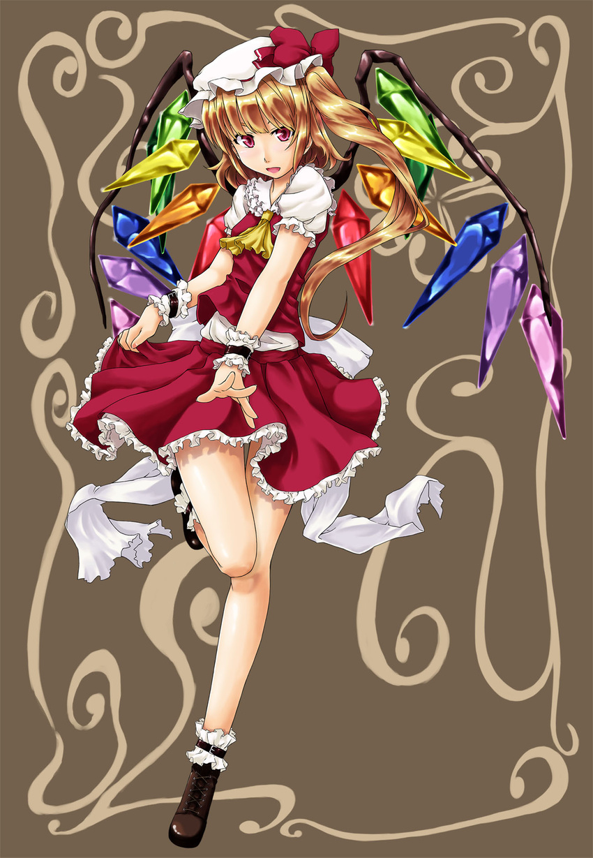 alto-00 blonde_hair flandre_scarlet hat highres legs one_side_up ponytail red_eyes short_hair solo touhou wings