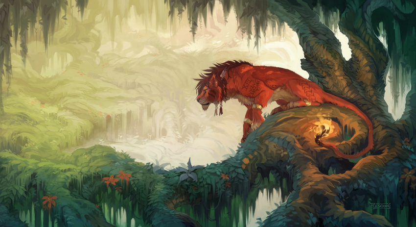 badass final_fantasy final_fantasy_vii jungle kristen_plescow nature no_humans realistic red_xiii scenery