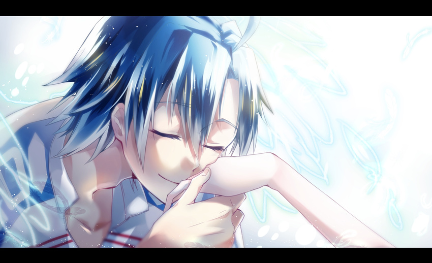 1girl blue_hair closed_eyes hand_kiss highres kiss manami_sangaku miyahara_(yowamushi_pedal) roku_(maki--0147) short_hair solo_focus sportswear yowamushi_pedal