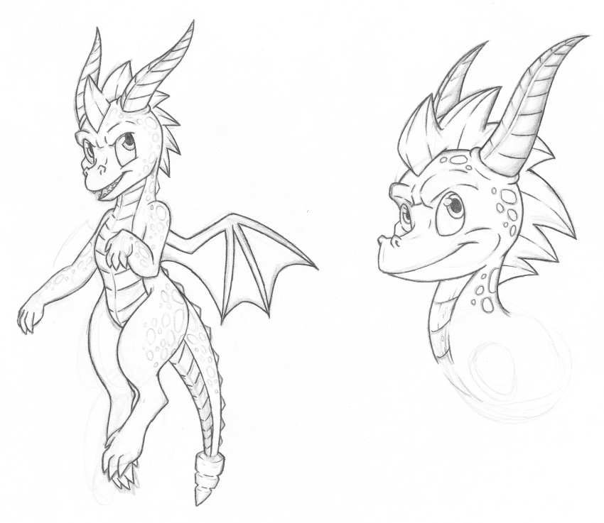 2019 claws dfectivedvice dragon horn membranous_wings scale scalie sketch spines spyro spyro_the_dragon ssmile traditional_media_(artwork) video_games western_dragon wings